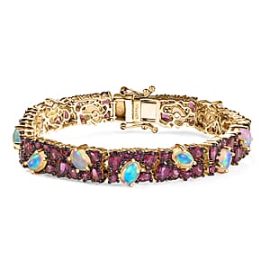 D'Joy Orissa Rhodolite Garnet and Ethiopian Welo Opal 23.60 ctw Mystic Romance Bracelet in 18K Vermeil Yellow Gold Over Sterling Silver (8.00 In)