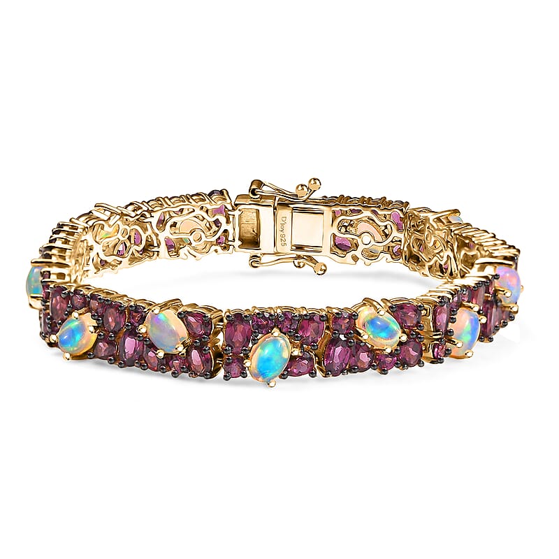 D'Joy Orissa Rhodolite Garnet and Ethiopian Welo Opal 23.60 ctw Mystic Romance Bracelet in 18K Vermeil Yellow Gold Over Sterling Silver (8.00 In)