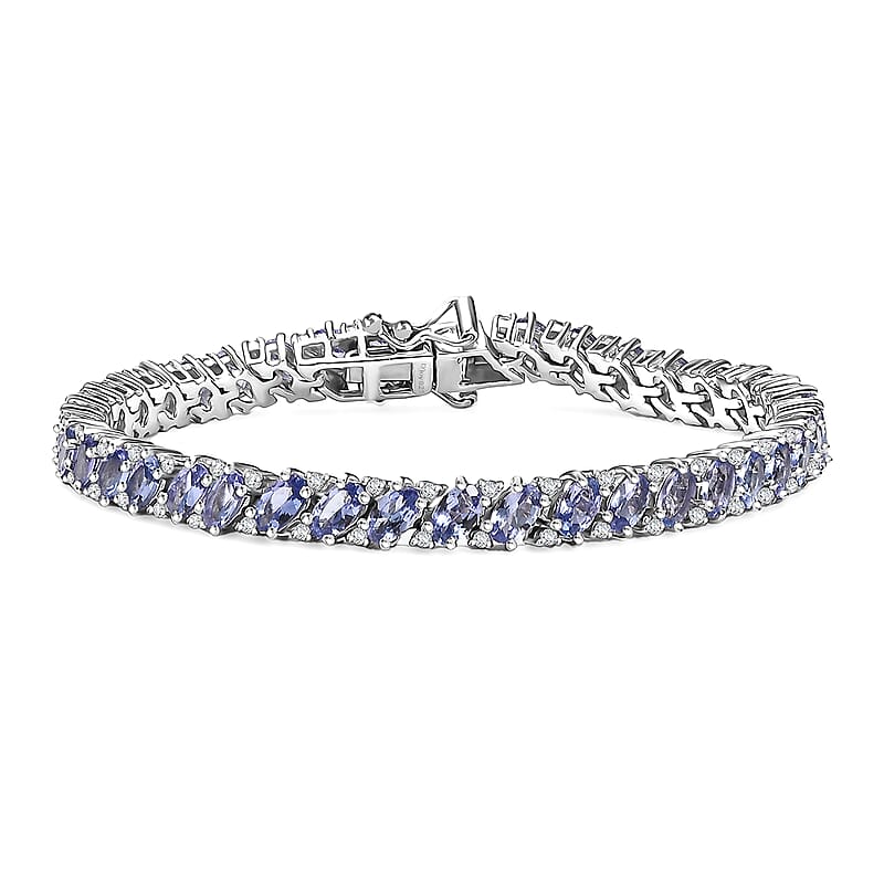 D'Joy Tanzanite and White Zircon 10.20 ctw Celestial Symphony Bracelet in Rhodium Over Sterling Silver (6.50 In)