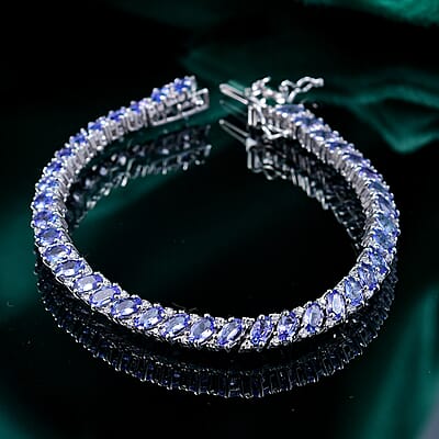 D'Joy Tanzanite and White Zircon 10.20 ctw Celestial Symphony Bracelet in Rhodium Over Sterling Silver (6.50 In)