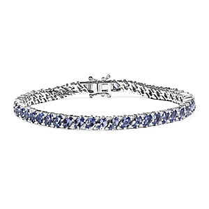 D'Joy Tanzanite and White Zircon 12.60 ctw Celestial Symphony Bracelet in Rhodium Over Sterling Silver (8.00 In)