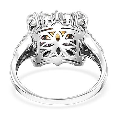 Asscher Cut Premium Tanzania Yellow Zircon and Multi Gemstone 5.30 ctw Art of Bloom Ring in Rhodium Over Sterling Silver (Size 10.0) 