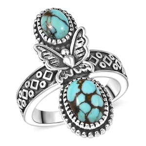 D'Joy Artisan Crafted Blue Moon Turquoise 2.30 ctw Butterfly Ring in Black Oxidized Sterling Silver (Size 10.0)