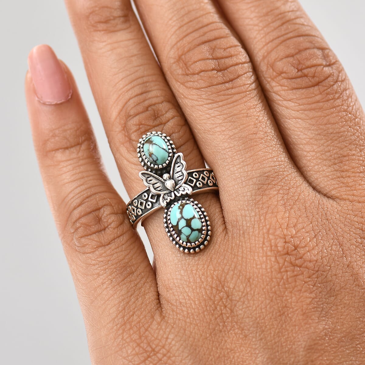 D'Joy Artisan Crafted Blue Moon Turquoise 2.30 ctw Butterfly Ring in Black Oxidized Sterling Silver (Size 10.0) image number 2