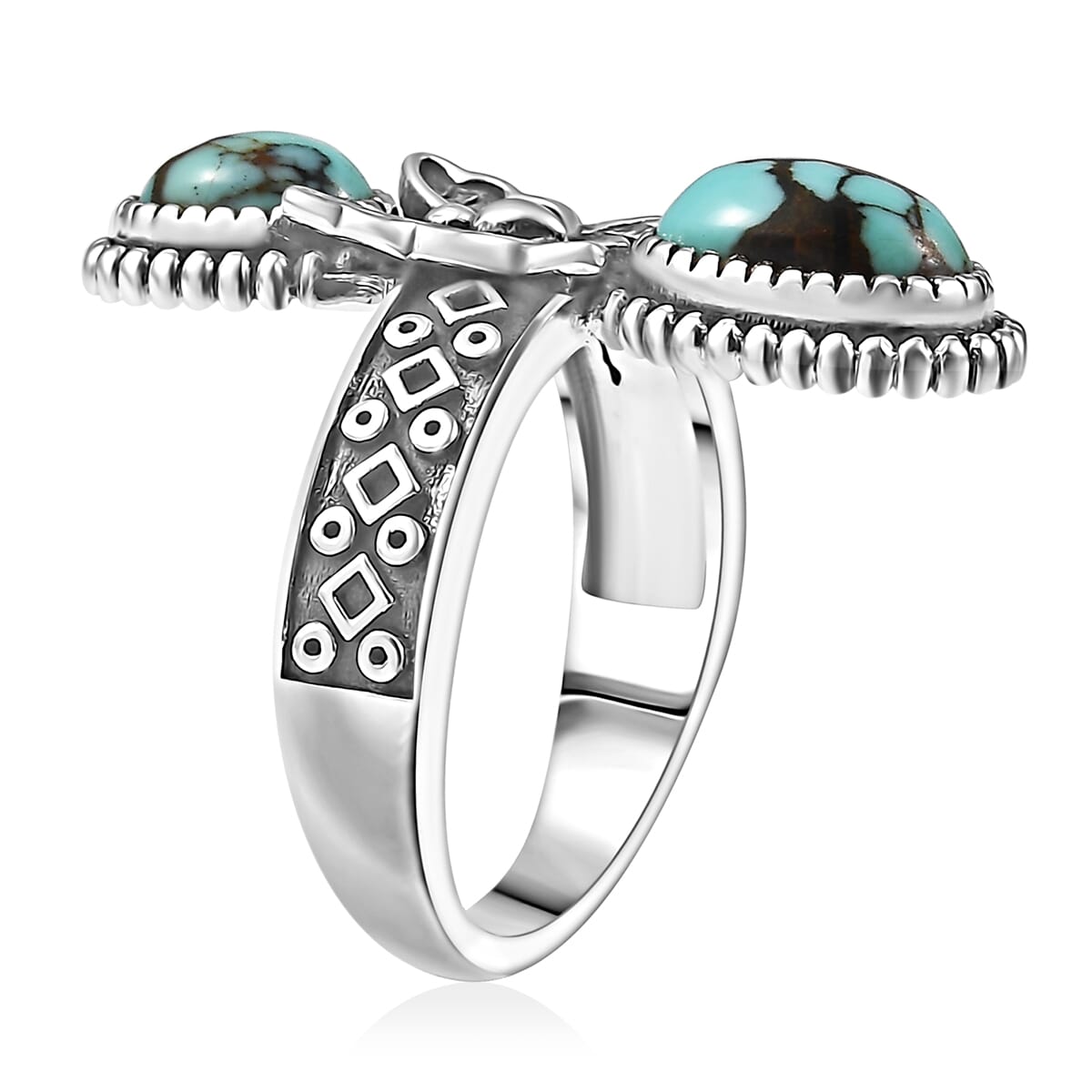 D'Joy Artisan Crafted Blue Moon Turquoise 2.30 ctw Butterfly Ring in Black Oxidized Sterling Silver (Size 10.0) image number 3