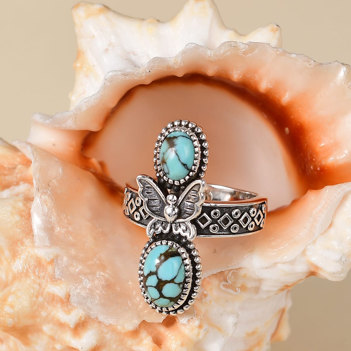 D'Joy Artisan Crafted Blue Moon Turquoise 2.30 ctw Butterfly Ring in Black Oxidized Sterling Silver (Size 6.0) image number 1