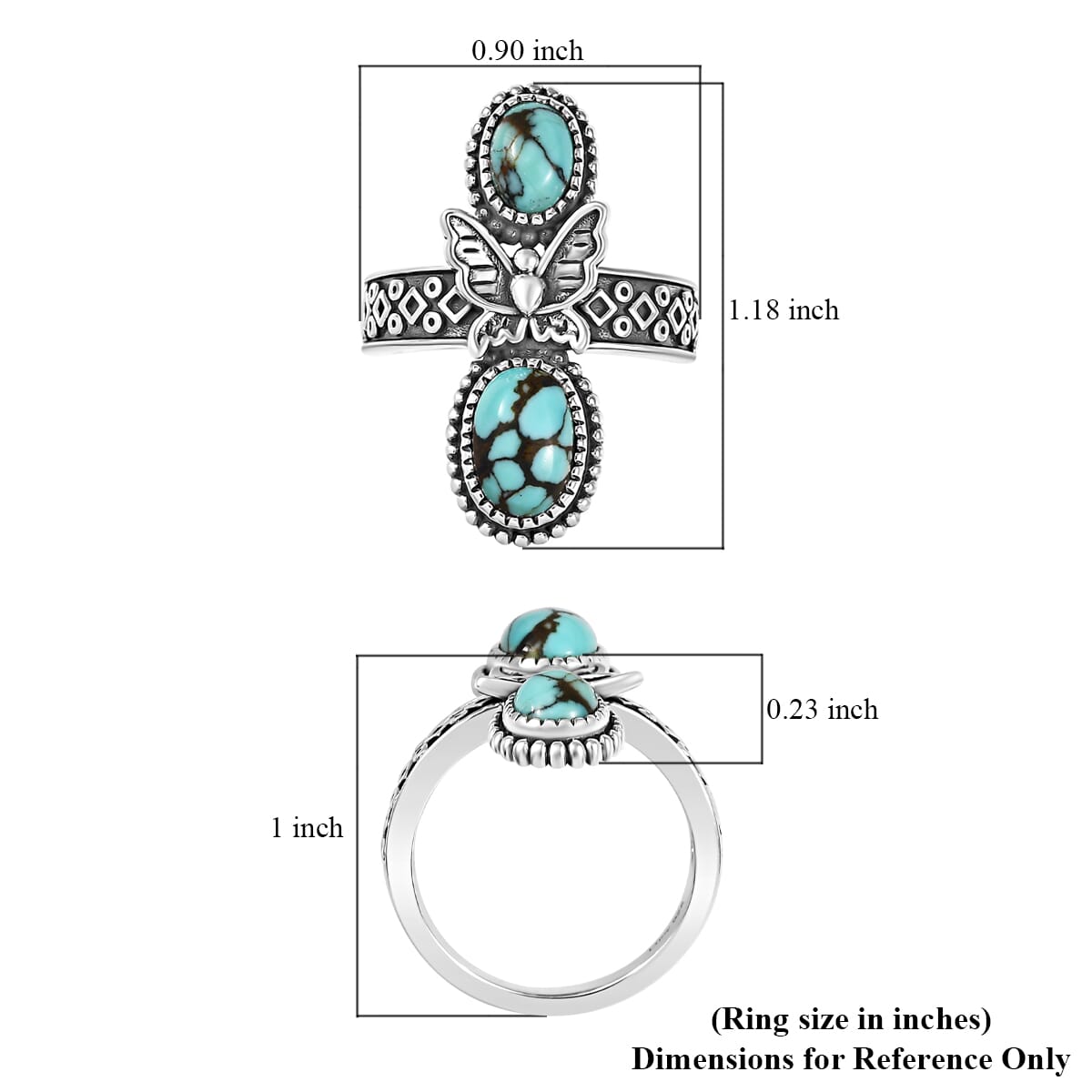 D'Joy Artisan Crafted Blue Moon Turquoise 2.30 ctw Butterfly Ring in Black Oxidized Sterling Silver (Size 6.0) image number 5