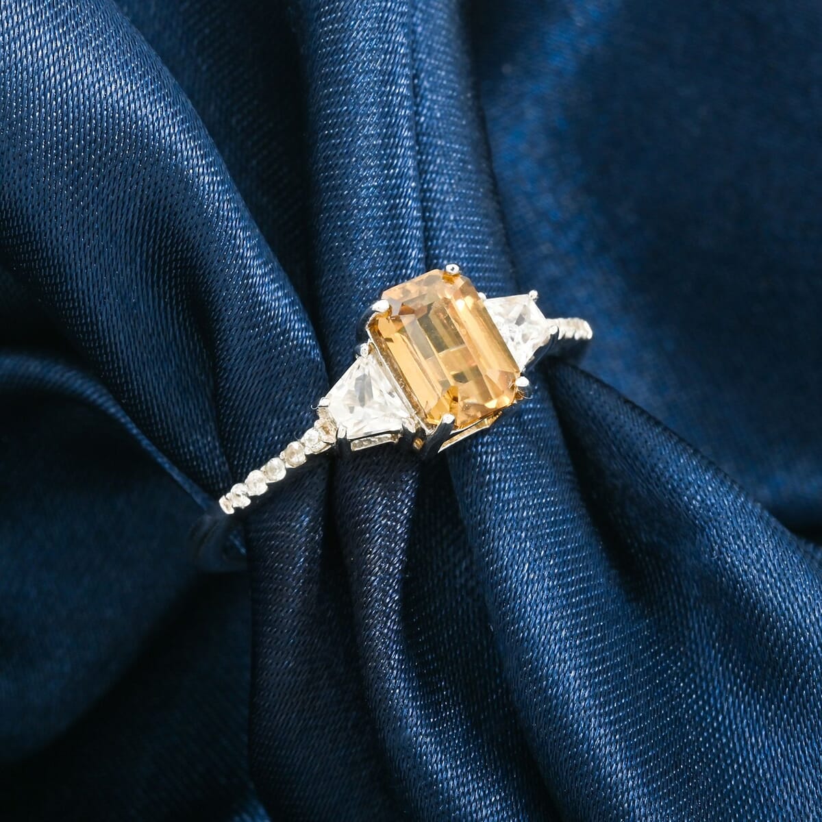 Premium Yellow Zircon and White Zircon 2.25 ctw Ring in Rhodium Over Sterling Silver (Size 10.0) image number 1