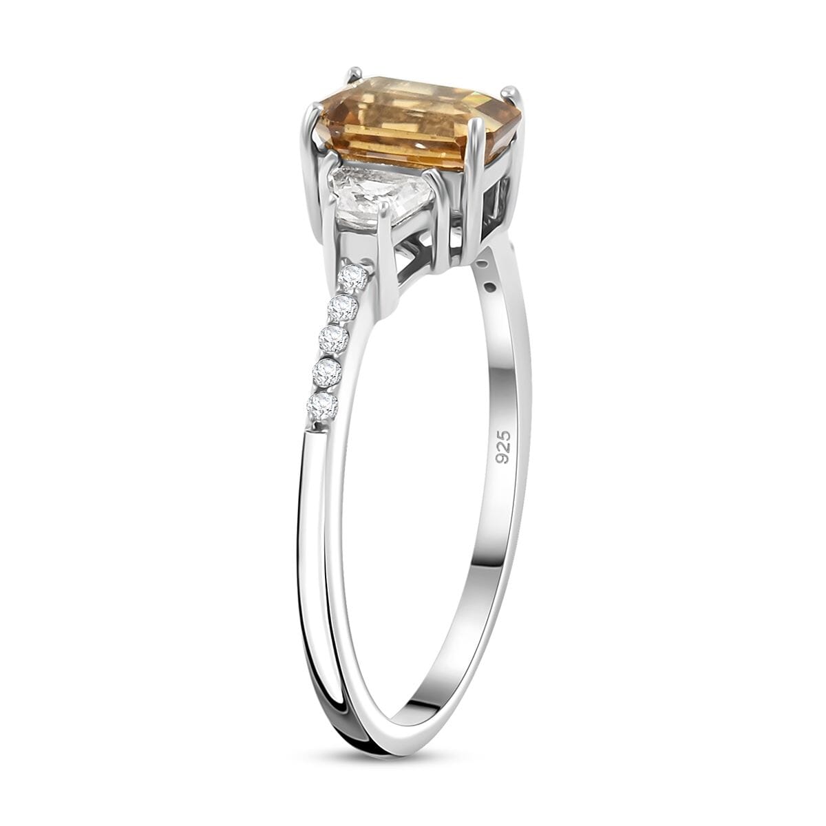 Premium Yellow Zircon and White Zircon 2.25 ctw Ring in Rhodium Over Sterling Silver (Size 10.0) image number 3