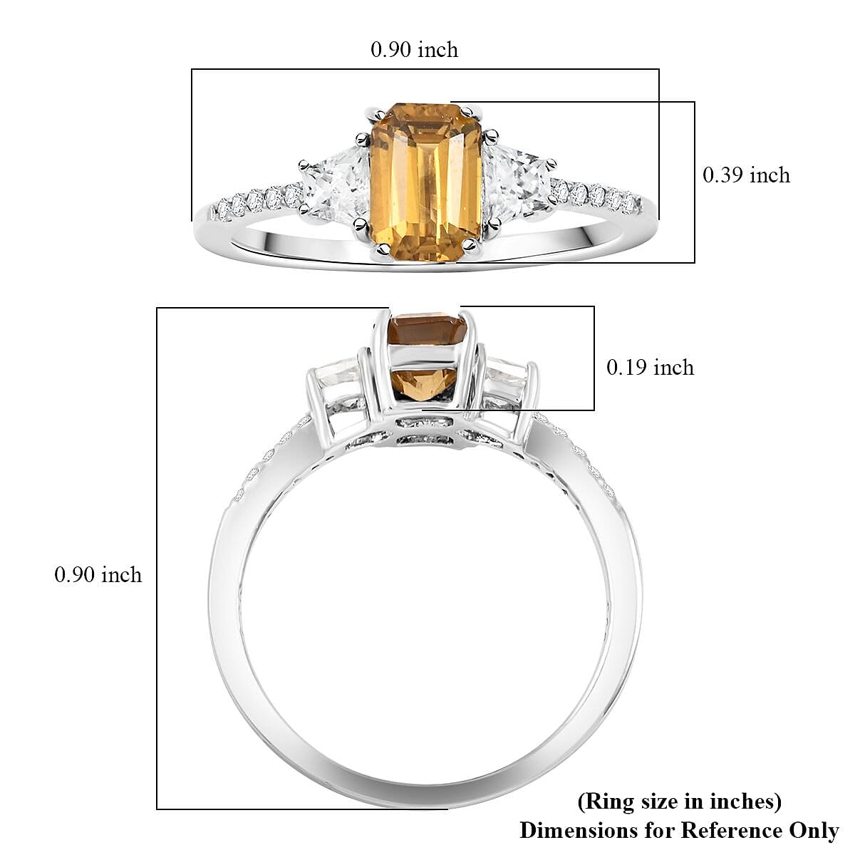 Premium Yellow Zircon and White Zircon 2.25 ctw Ring in Rhodium Over Sterling Silver (Size 10.0)