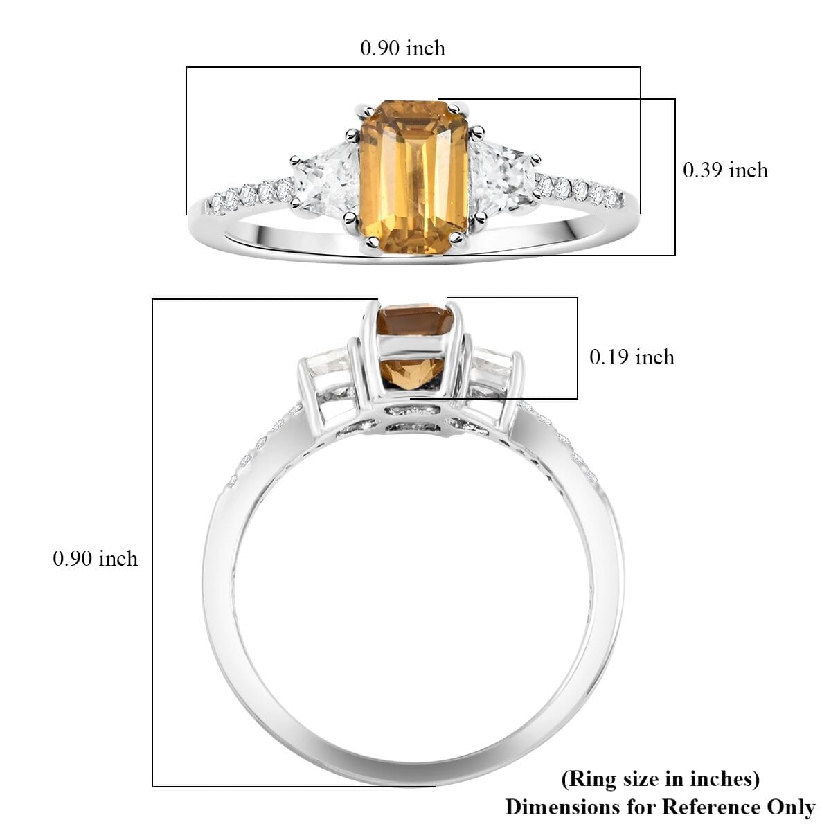 Premium Yellow Zircon and White Zircon 2.25 ctw Ring in Rhodium Over Sterling Silver (Size 10.0) image number 4