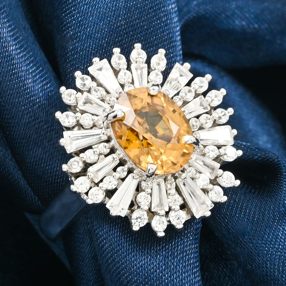 D'Joy Premium Tanzania Yellow Zircon and White Zircon 4.40 ctw Frosted Majesty Ring in Rhodium Over Sterling Silver (Size 10.0) image number 1