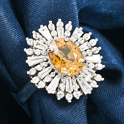 D'Joy Premium Tanzania Yellow Zircon and White Zircon 4.40 ctw Frosted Majesty Ring in Rhodium Over Sterling Silver (Size 10.0)