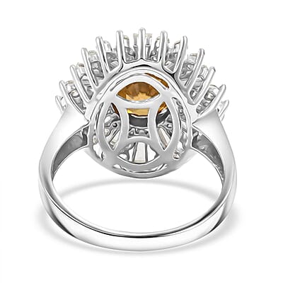 D'Joy Premium Tanzania Yellow Zircon and White Zircon 4.40 ctw Frosted Majesty Ring in Rhodium Over Sterling Silver (Size 10.0)