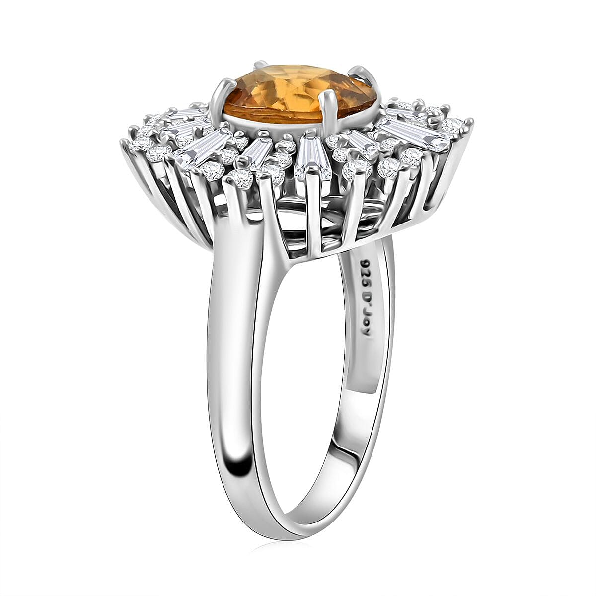 Premium Yellow Zircon, White Zircon Ring in Rhodium Over Sterling Silver (Size 5.0) 4.40 ctw