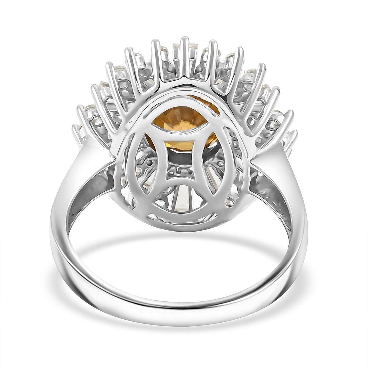 Premium Yellow Zircon, White Zircon Ring in Rhodium Over Sterling Silver (Size 5.0) 4.40 ctw