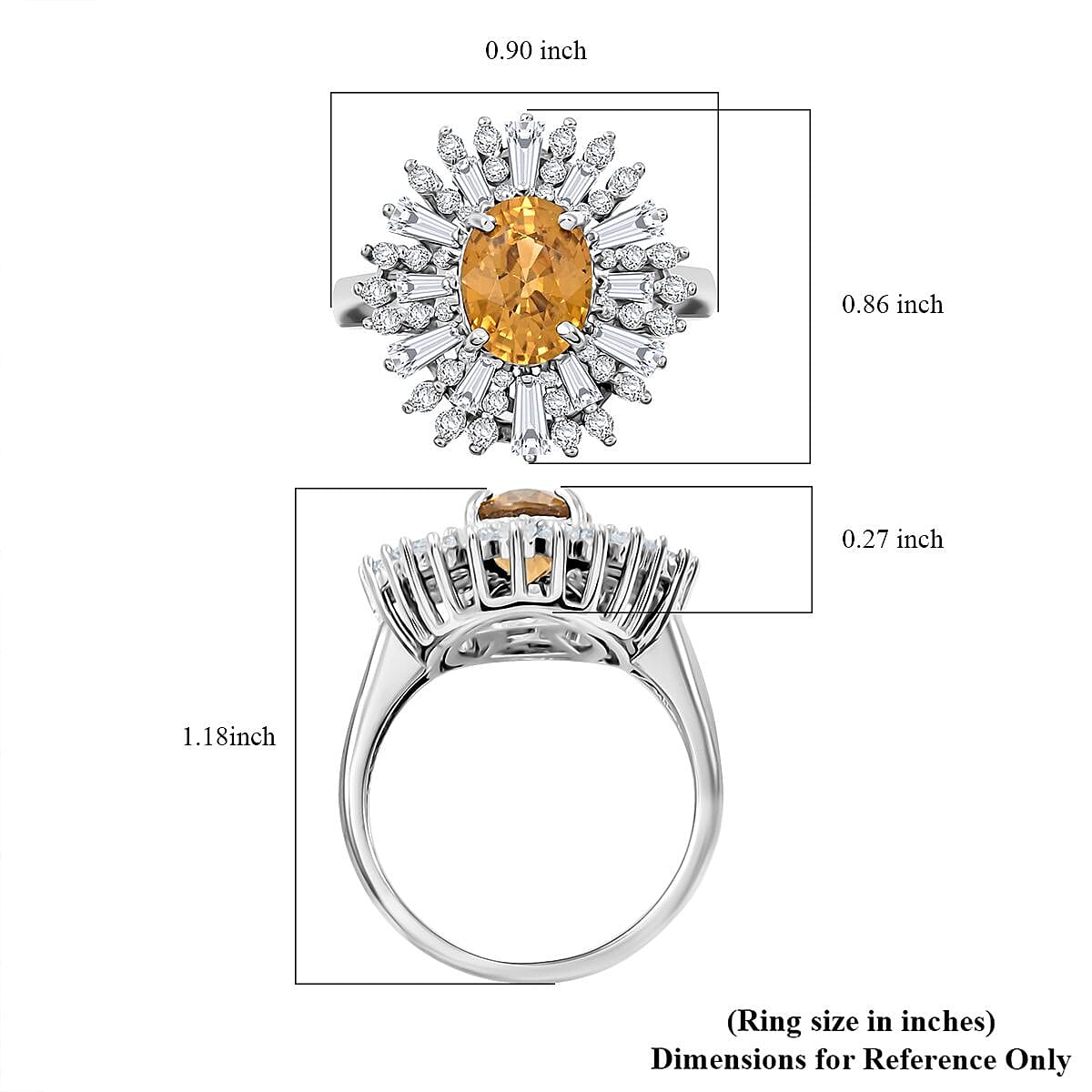Premium Yellow Zircon, White Zircon Ring in Rhodium Over Sterling Silver (Size 5.0) 4.40 ctw