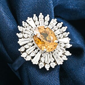 D'Joy Premium Tanzania Yellow Zircon and White Zircon 4.40 ctw Frosted Majesty Ring in Rhodium Over Sterling Silver (Size 6.0)