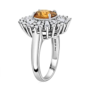 D'Joy Premium Tanzania Yellow Zircon and White Zircon 4.40 ctw Frosted Majesty Ring in Rhodium Over Sterling Silver (Size 7.0)
