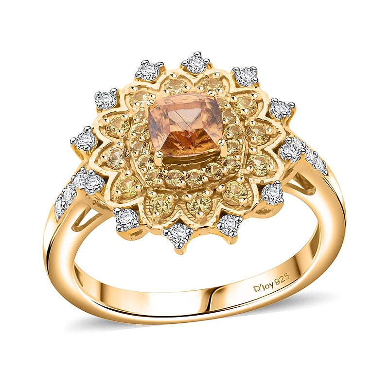 D'Joy Premium Tanzania Yellow Zircon and Multi Gemstone 2.00 ctw Golden Garden Ring in 18K Vermeil Yellow Gold Over Sterling Silver (Size 10.0)