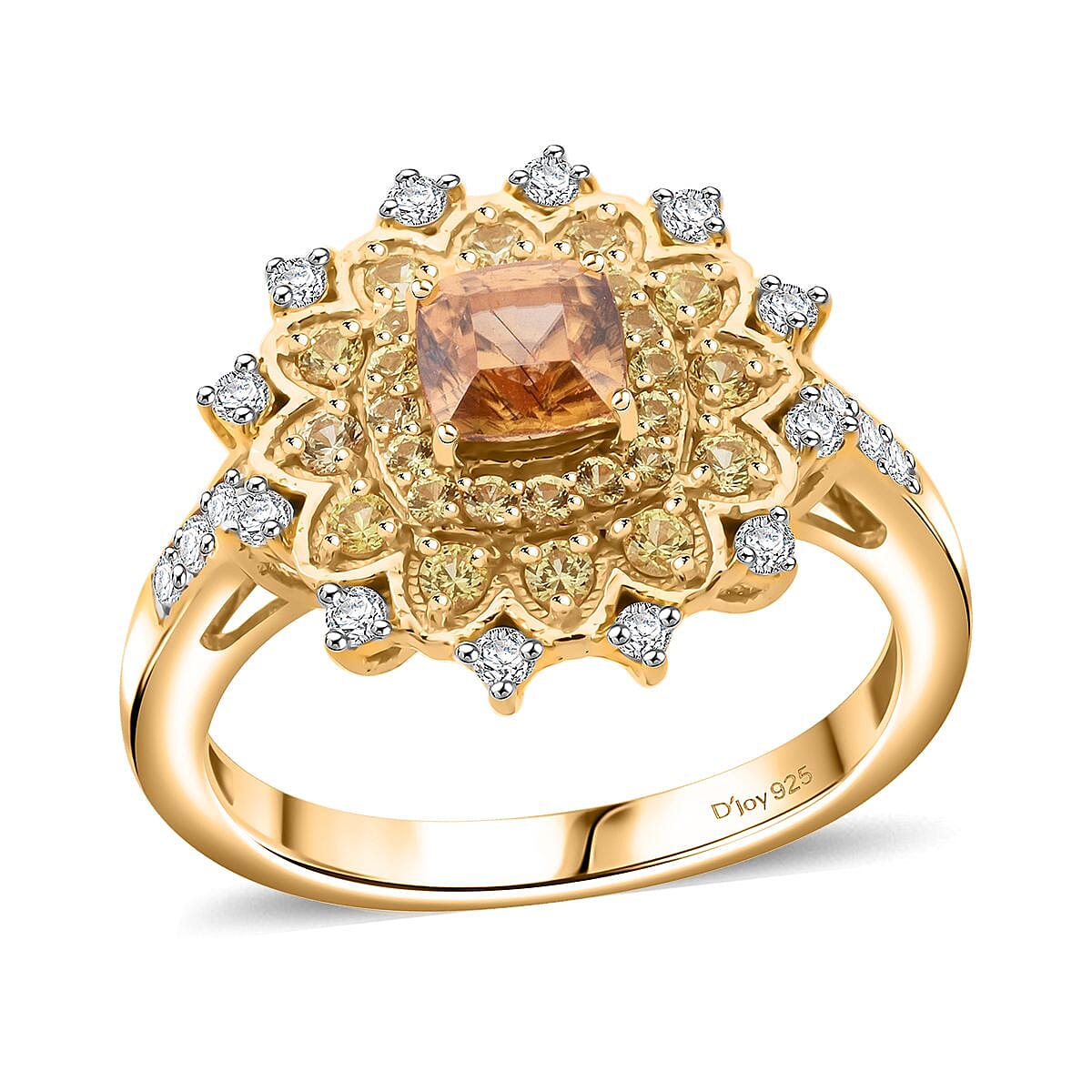 D'Joy Premium Tanzania Yellow Zircon and Multi Gemstone 2.00 ctw Golden Garden Ring in 18K Vermeil Yellow Gold Over Sterling Silver (Size 5.0) image number 0