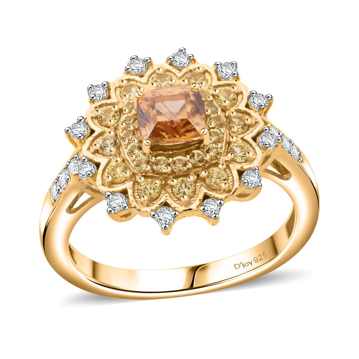 D'Joy Premium Tanzania Yellow Zircon and Multi Gemstone 2.00 ctw Golden Garden Ring in 18K Vermeil Yellow Gold Over Sterling Silver (Size 7.0) image number 0