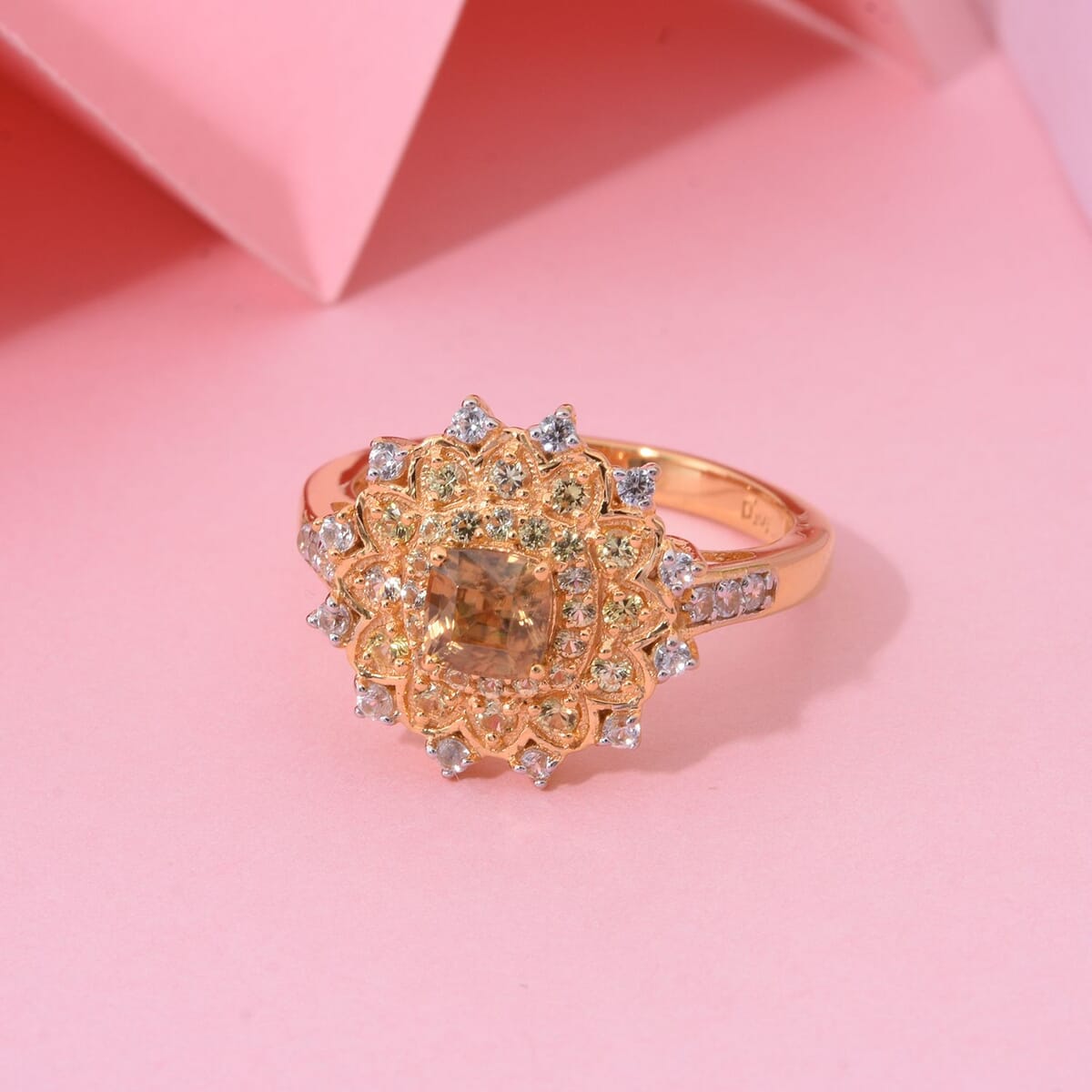 D'Joy Premium Tanzania Yellow Zircon and Multi Gemstone 2.00 ctw Golden Garden Ring in 18K Vermeil Yellow Gold Over Sterling Silver (Size 7.0) image number 1