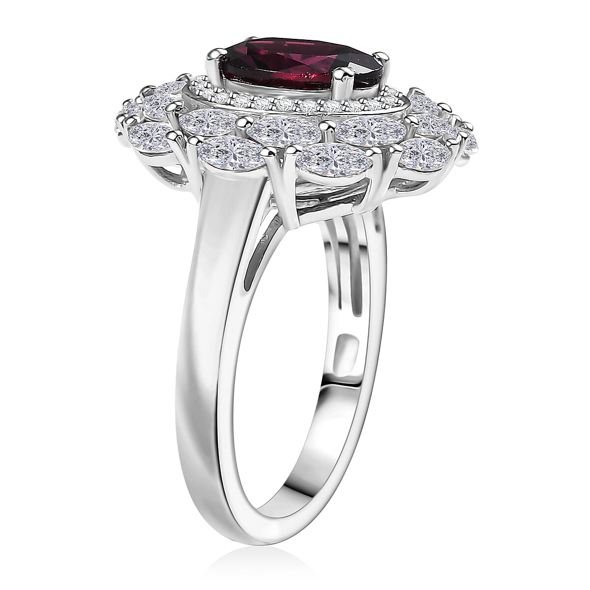 D'Joy Orissa Rhodolite Garnet and White Zircon 4.75 ctw Floral Ring in Rhodium Over Sterling Silver (Size 10.0)