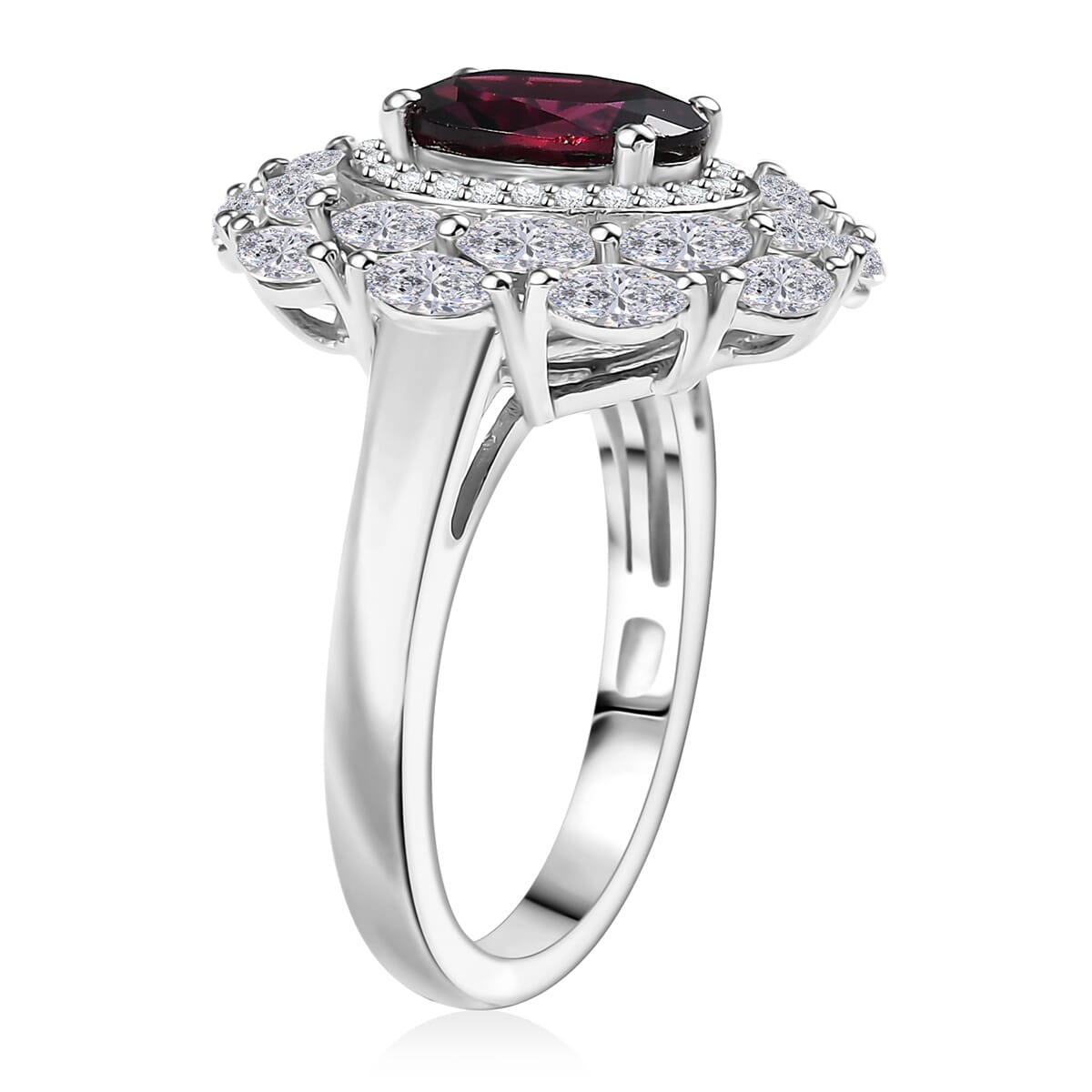 Orissa Rhodolite Garnet, White Zircon Ring in Rhodium Over Sterling Silver (Size 10.0) 4.75 ctw image number 3