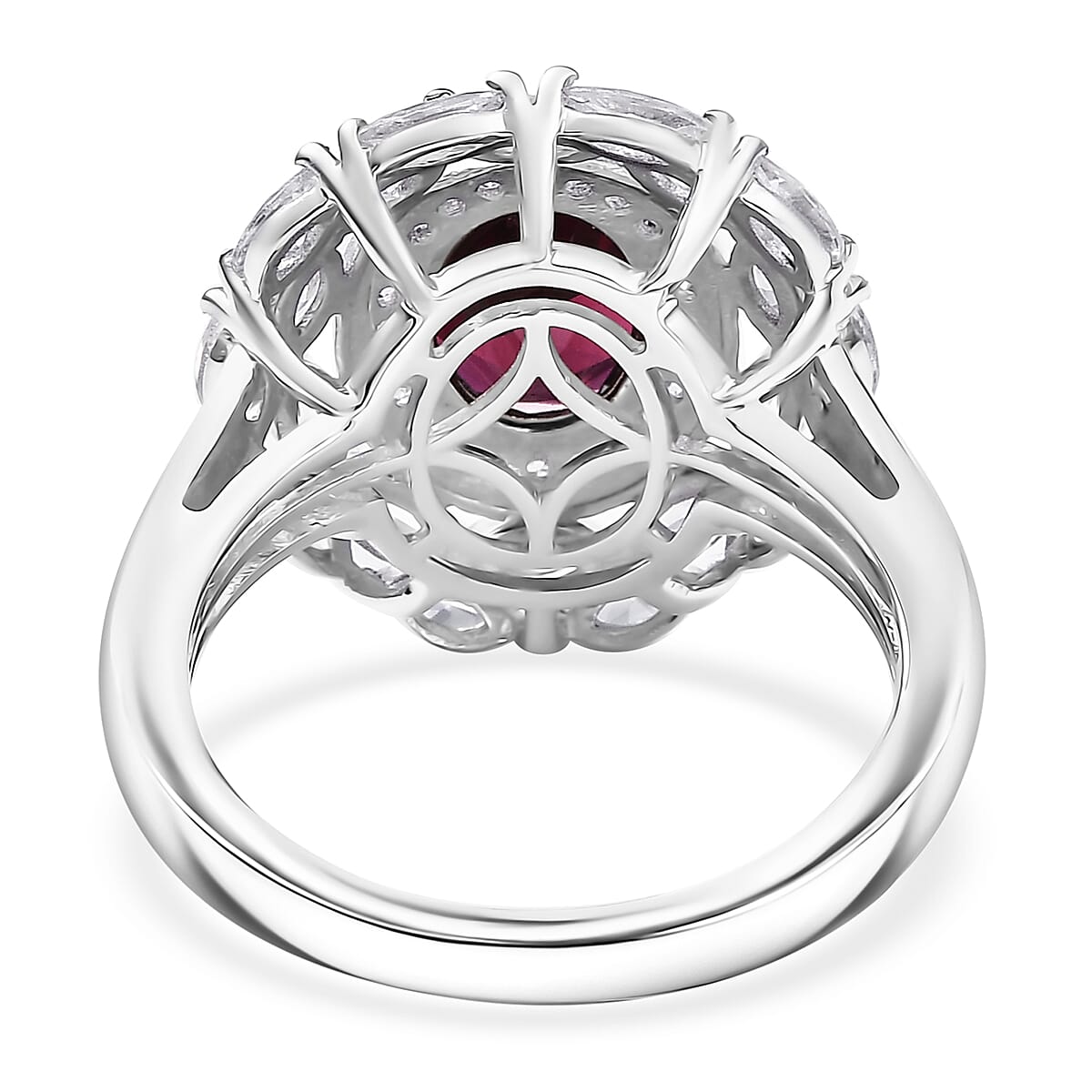 D'Joy Orissa Rhodolite Garnet and White Zircon 4.75 ctw Floral Ring in Rhodium Over Sterling Silver (Size 10.0)