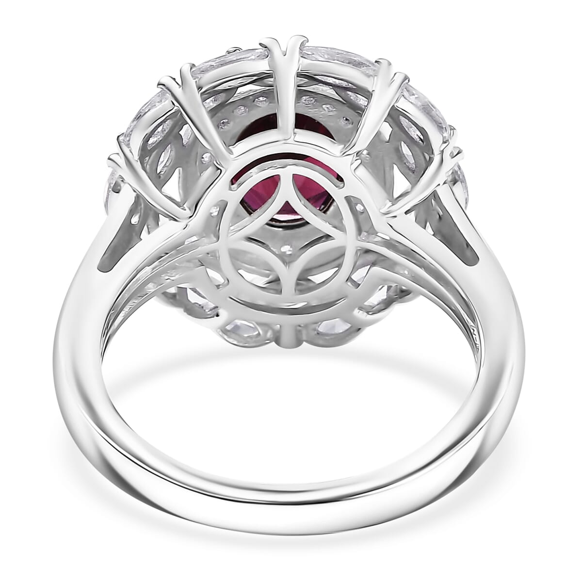 Orissa Rhodolite Garnet, White Zircon Ring in Rhodium Over Sterling Silver (Size 10.0) 4.75 ctw image number 4
