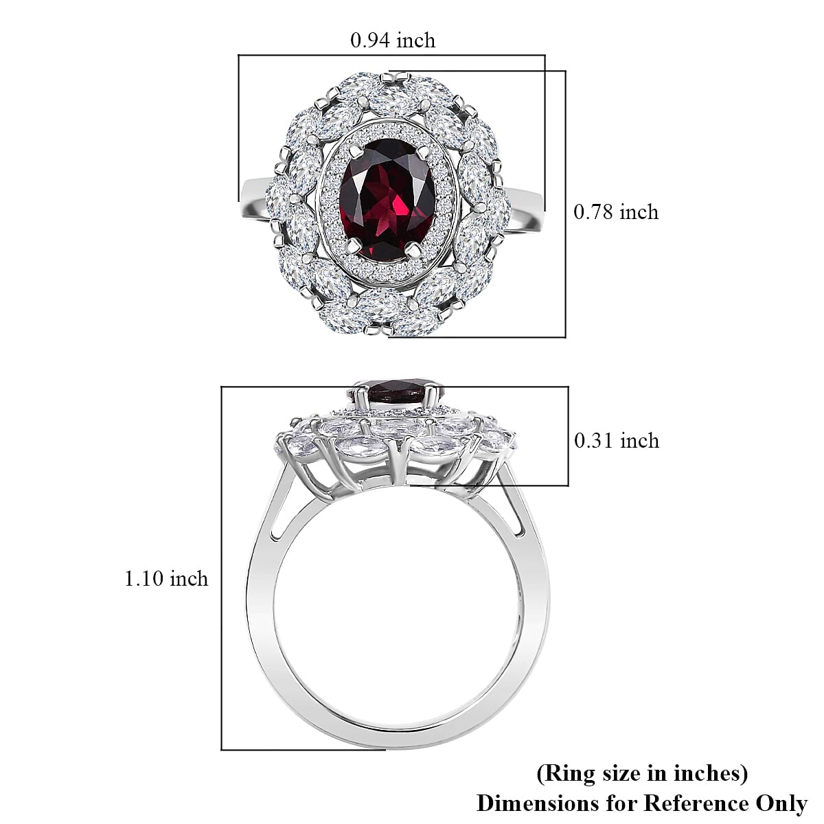 D'Joy Orissa Rhodolite Garnet and White Zircon 4.75 ctw Floral Ring in Rhodium Over Sterling Silver (Size 10.0)