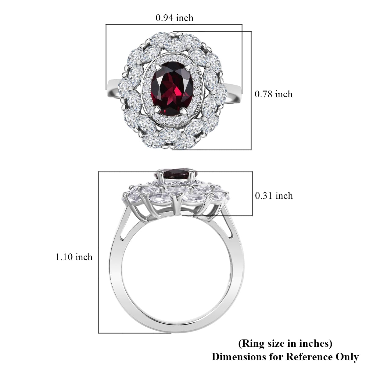 Orissa Rhodolite Garnet, White Zircon Ring in Rhodium Over Sterling Silver (Size 10.0) 4.75 ctw image number 5