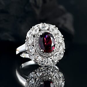D'Joy Orissa Rhodolite Garnet and White Zircon 4.75 ctw Floral Ring in Rhodium Over Sterling Silver (Size 6.0)