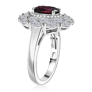 D'Joy Orissa Rhodolite Garnet and White Zircon 4.75 ctw Floral Ring in Rhodium Over Sterling Silver (Size 6.0)