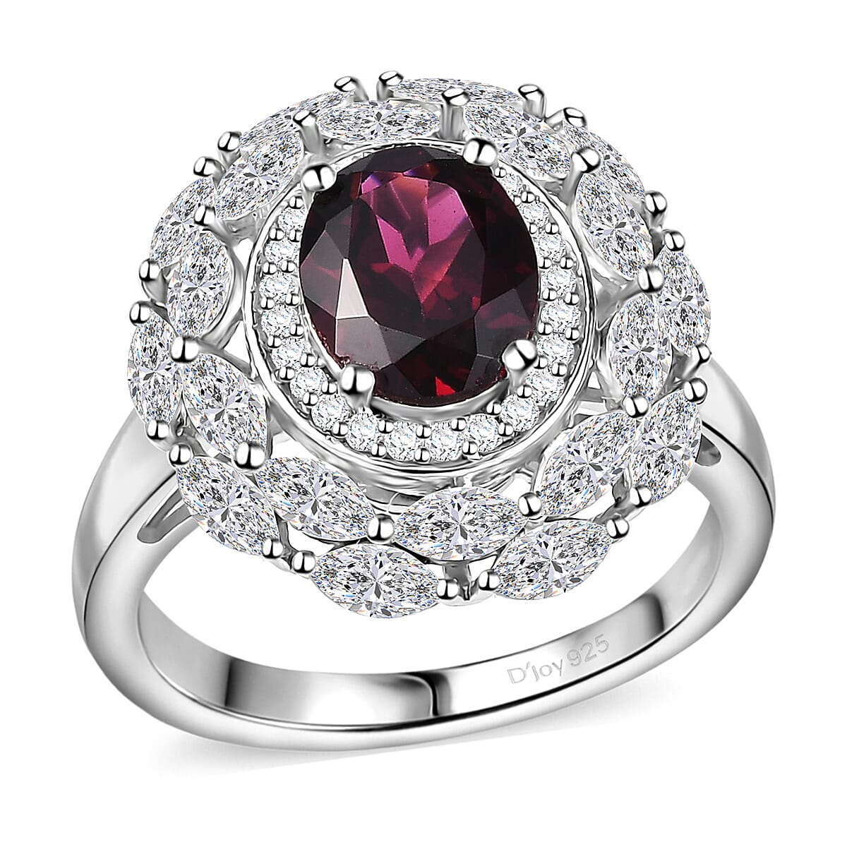 D'Joy Orissa Rhodolite Garnet and White Zircon 4.75 ctw Floral Ring in Rhodium Over Sterling Silver (Size 9.0) image number 0