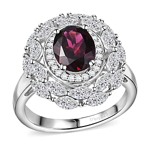 D'Joy Orissa Rhodolite Garnet and White Zircon 4.75 ctw Floral Ring in Rhodium Over Sterling Silver (Size 9.0)