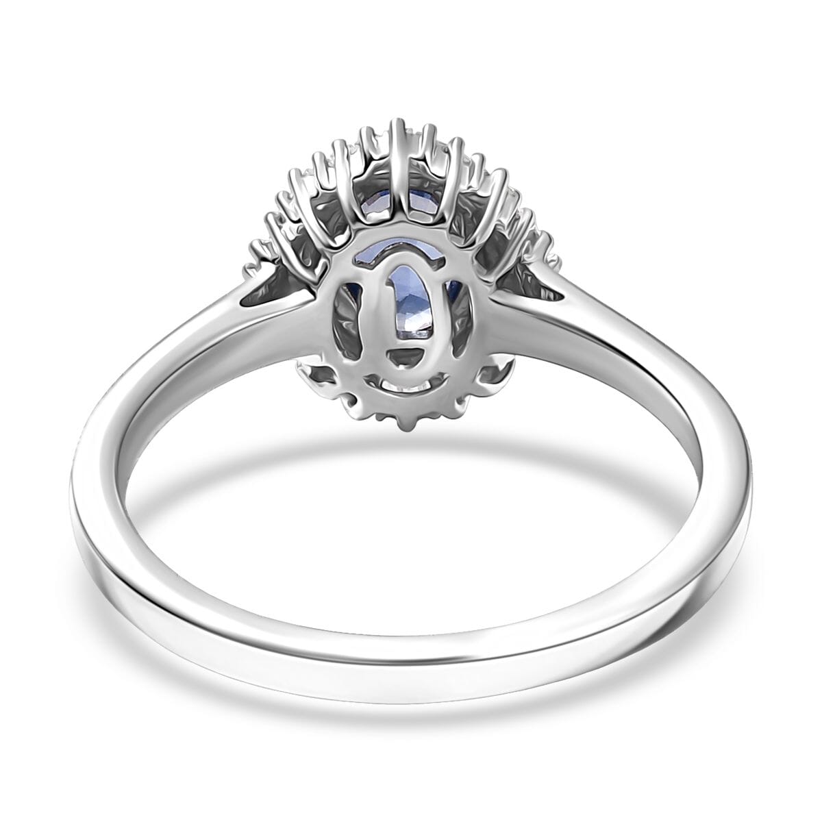 Luxoro Premium Ceylon Blue Sapphire and G-H I2 Diamond 1.10 ctw Crownwave Ring in 10K White Gold (Size 10.0) image number 4