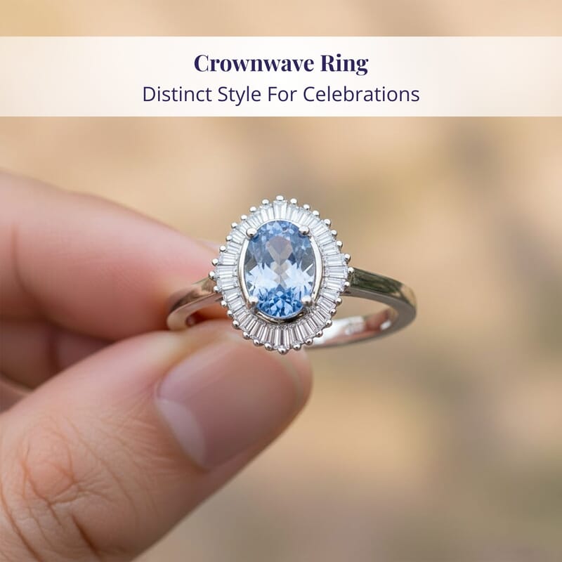 Luxoro Premium Ceylon Blue Sapphire and G-H I2 Diamond 1.10 ctw Crownwave Ring in 10K White Gold (Size 10.0)