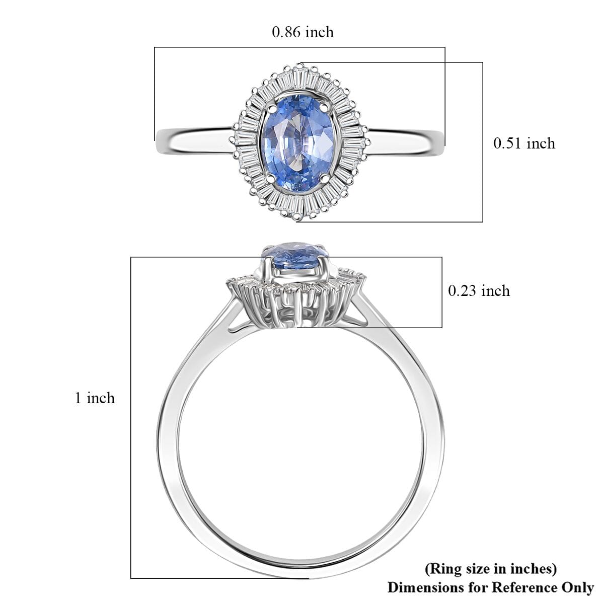 Luxoro Premium Ceylon Blue Sapphire and G-H I2 Diamond 1.10 ctw Crownwave Ring in 10K White Gold (Size 10.0) image number 5
