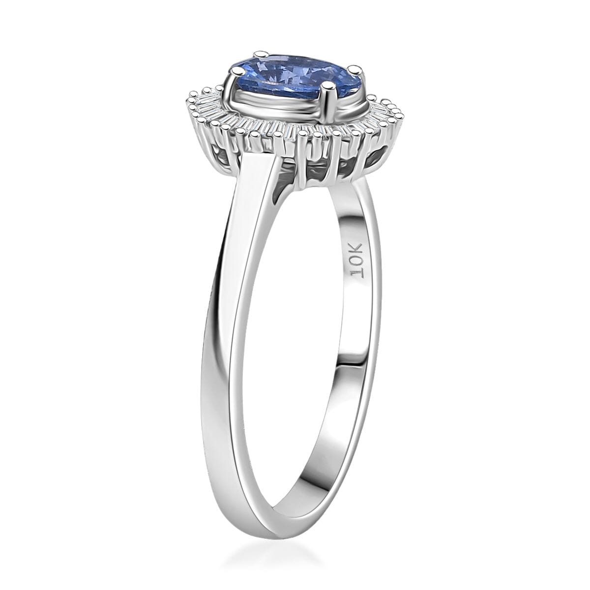Luxoro Premium Ceylon Blue Sapphire and G-H I2 Diamond 1.10 ctw Crownwave Ring in 10K White Gold (Size 7.0) image number 3