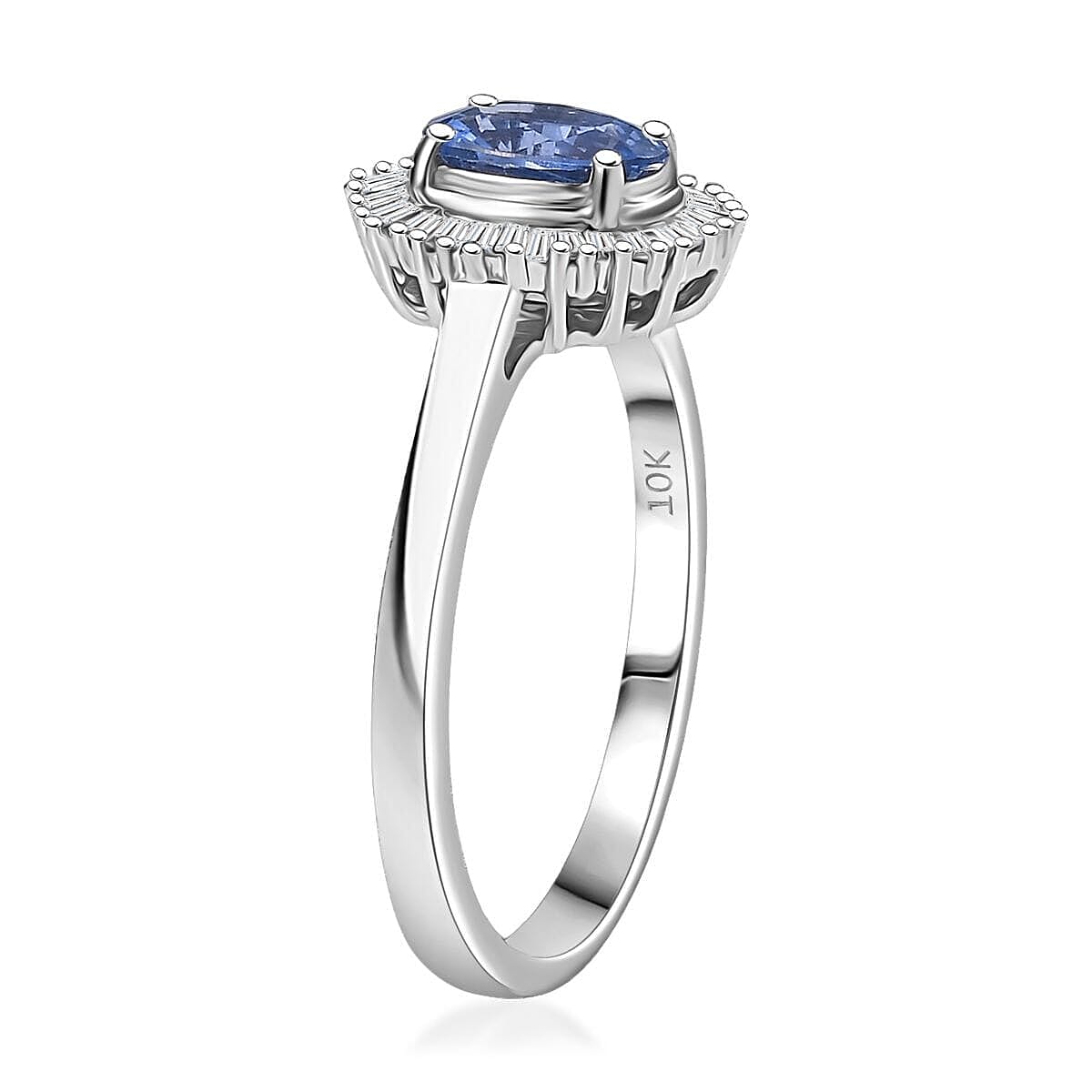 Luxoro Premium Ceylon Blue Sapphire and G-H I2 Diamond 1.10 ctw Crownwave Ring in 10K White Gold (Size 8.0) image number 3