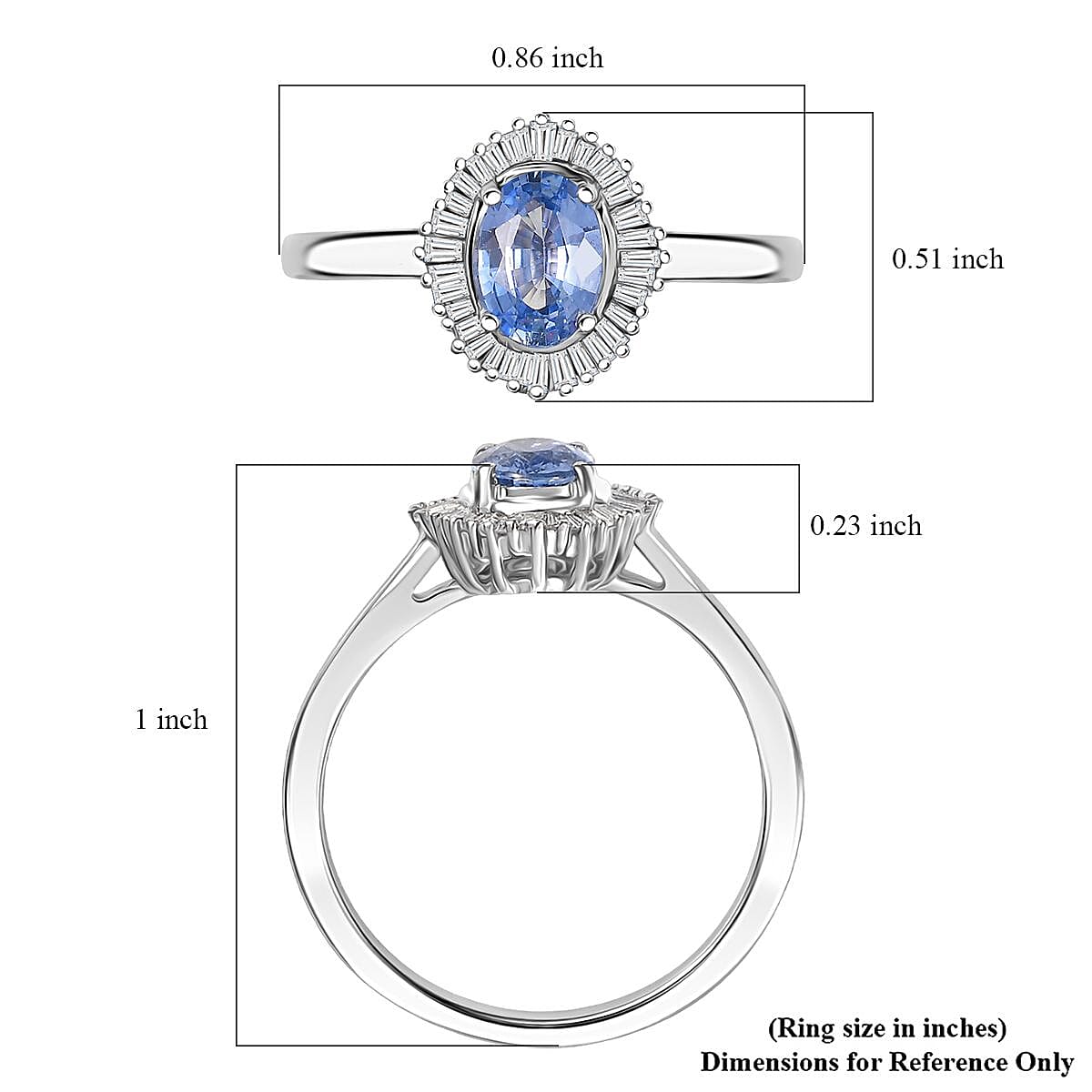 Luxoro Premium Ceylon Blue Sapphire and G-H I2 Diamond 1.10 ctw Crownwave Ring in 10K White Gold (Size 9.0) image number 5