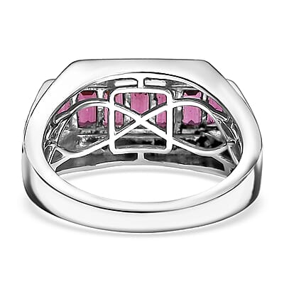 D'Joy Orissa Rhodolite Garnet and White Zircon 2.00 ctw Modern Majesty Men's Ring in Rhodium Over Sterling Silver (Size 10.0)