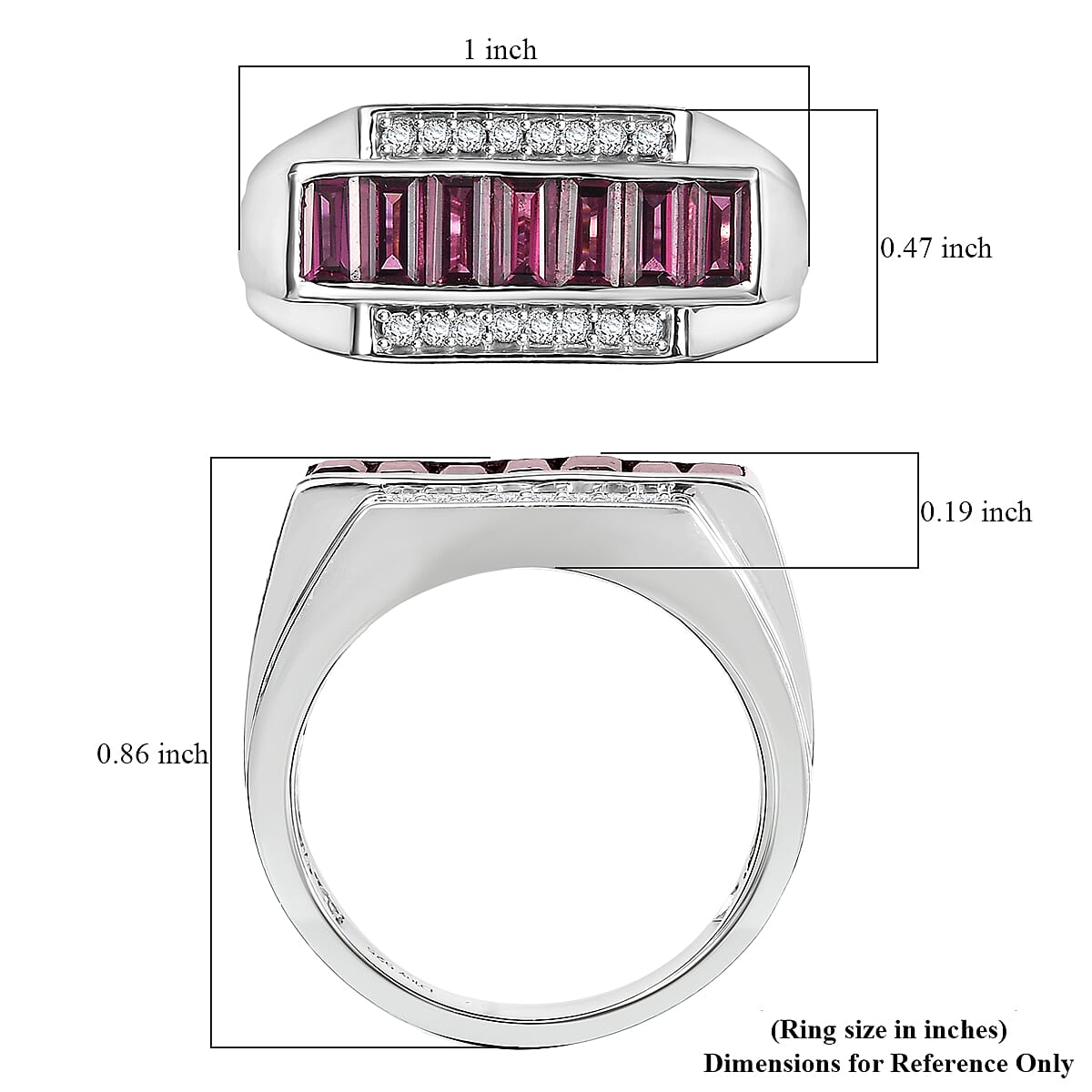 D'Joy Orissa Rhodolite Garnet and White Zircon 2.00 ctw Modern Majesty Men's Ring in Rhodium Over Sterling Silver (Size 10.0)