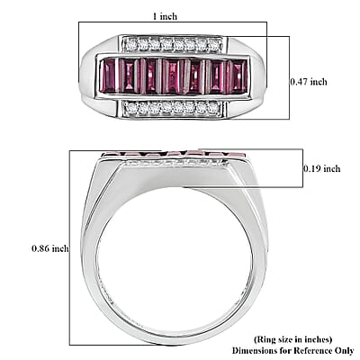 D'Joy Orissa Rhodolite Garnet and White Zircon 2.00 ctw Modern Majesty Men's Ring in Rhodium Over Sterling Silver (Size 10.0)