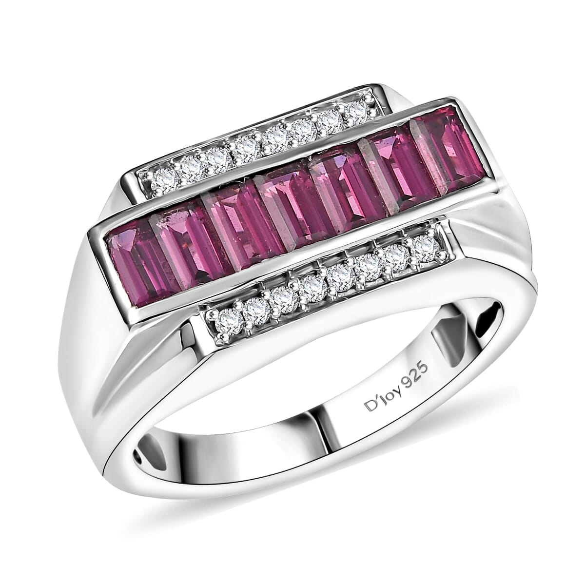 D'Joy Orissa Rhodolite Garnet and White Zircon 2.00 ctw Modern Majesty Men's Ring in Rhodium Over Sterling Silver (Size 12.0) image number 0