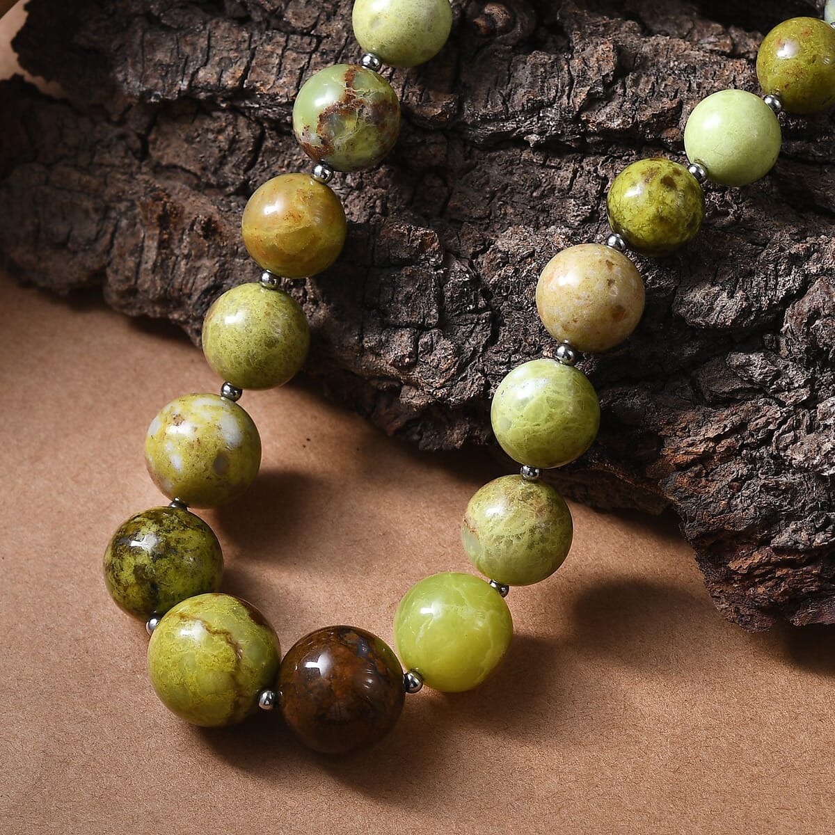 Green Opal 385.00 ctw Beaded Necklace in Stainless Steel 18 Inches image number 1