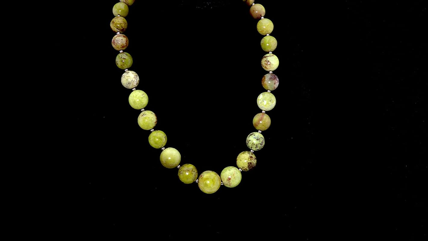 Green Opal 385.00 ctw Beaded Necklace in Stainless Steel 18 Inches