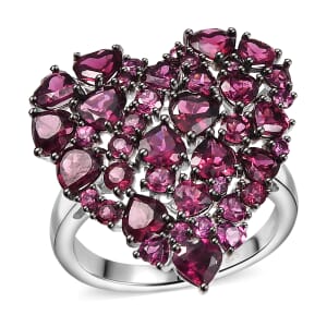 D'Joy Orissa Rhodolite Garnet 10.80 ctw Eternal Love Heart Ring in Rhodium Over Sterling Silver (Size 10.0)